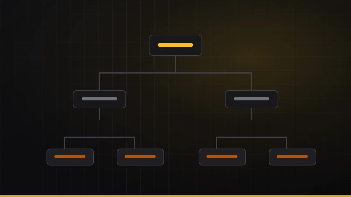 Hierarchical cost code tree branching from divisions to line items over blueprint grid lines
