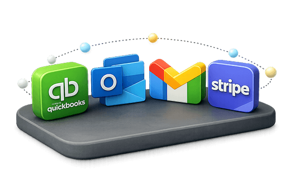 Quickbooks, Outlook, Gmail, and Stripe integrations